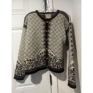 Vintage Dale Of Norway Nordic New Wool Cardigan Sweater Geometric Floral M 90s